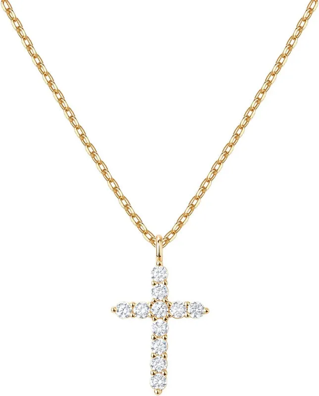 14K Gold Plated Cubic Zirconia Cross Necklace