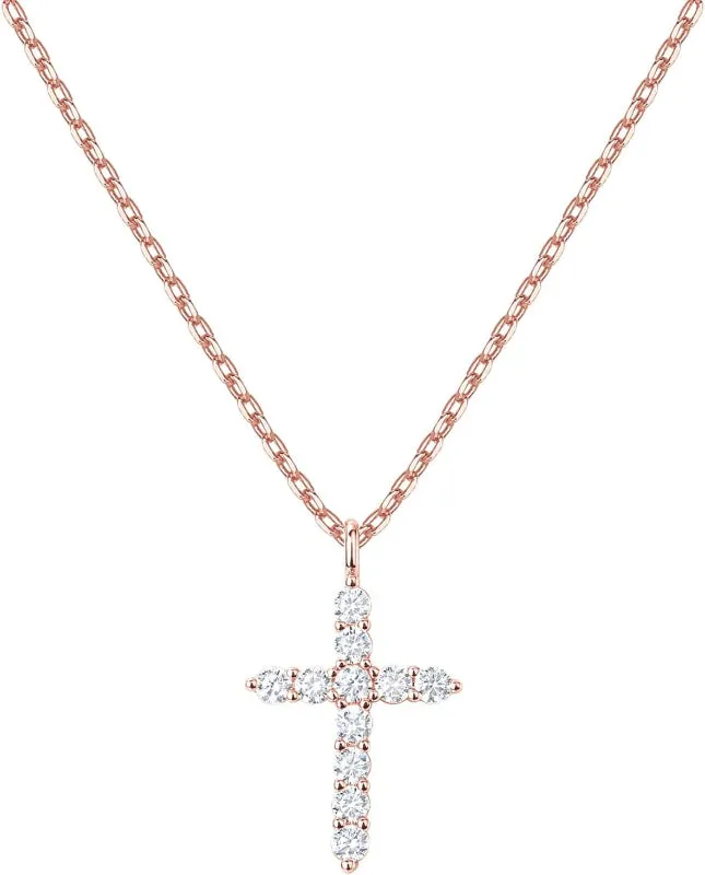 14K Gold Plated Cubic Zirconia Cross Necklace