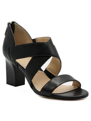 ADRIENNE VITTADINI Womens Black Cross Bands Rowsey Round Toe Stacked Heel Zip-Up Leather Sandals Shoes M