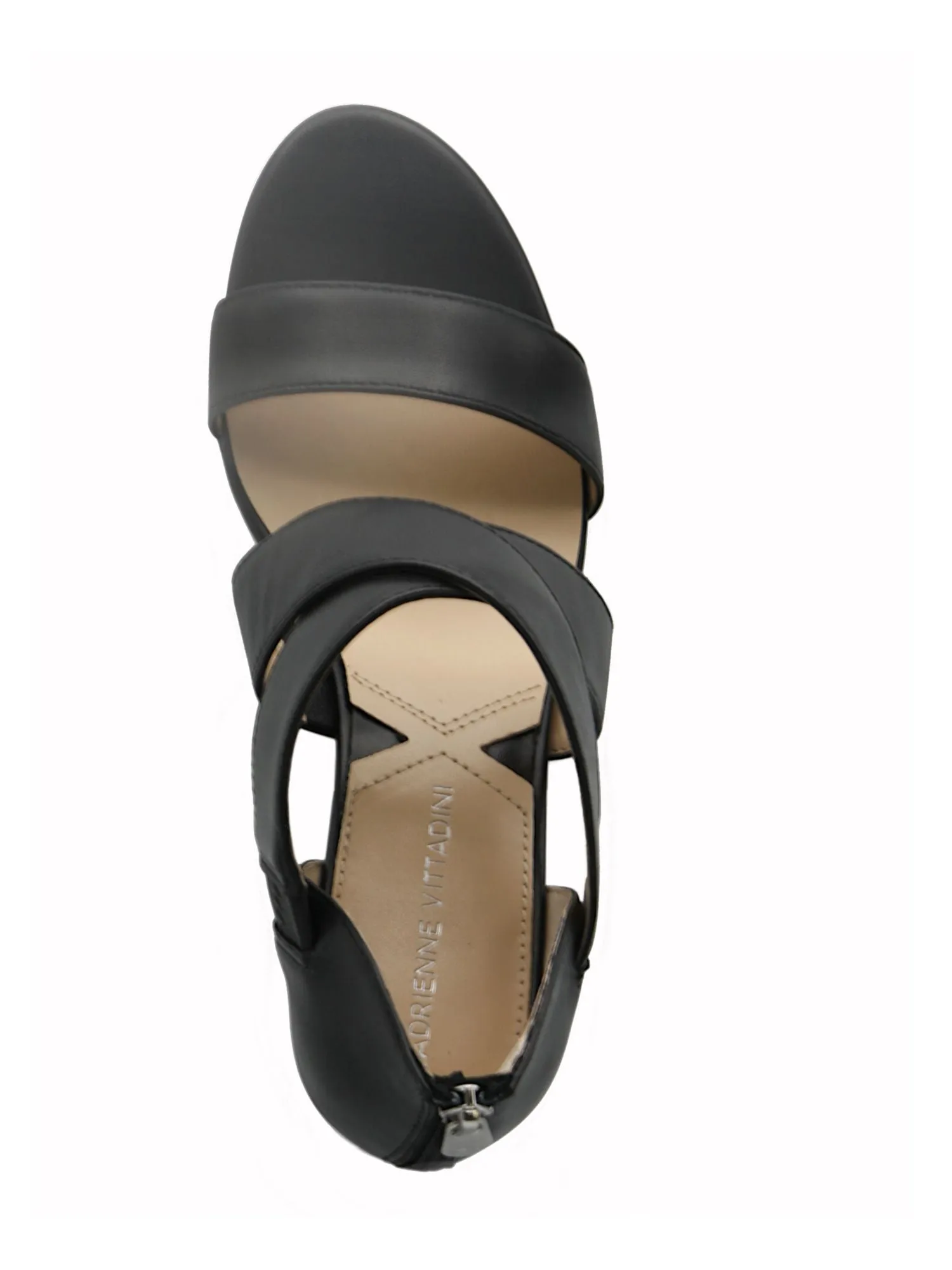 ADRIENNE VITTADINI Womens Black Cross Bands Rowsey Round Toe Stacked Heel Zip-Up Leather Sandals Shoes M