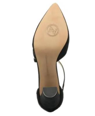 ADRIENNE VITTADINI Womens Black Cross-Strap Padded Stretch Nath Pointed Toe Block Heel Slip On Leather Pumps Shoes M