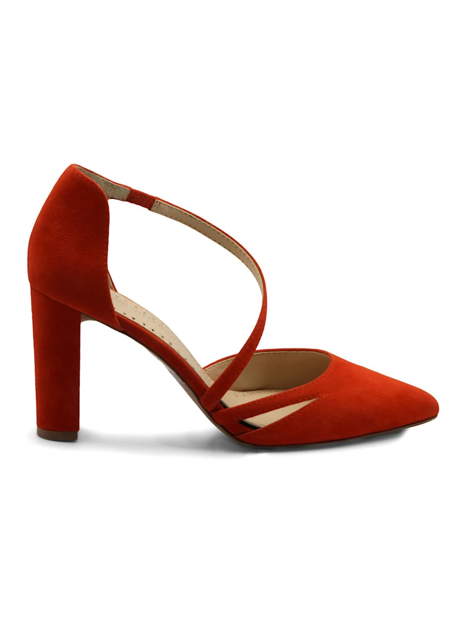 ADRIENNE VITTADINI Womens Red Cross-Strap Padded Stretch Nath Pointed Toe Block Heel Slip On Leather Pumps Shoes M