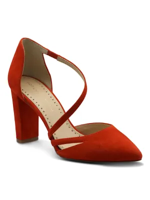 ADRIENNE VITTADINI Womens Red Cross-Strap Padded Stretch Nath Pointed Toe Block Heel Slip On Leather Pumps Shoes M
