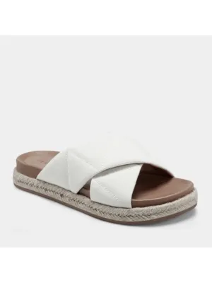 AEROSOLES Womens White 1" Platform Quilted Cross Straps Cushioned Linney Round Toe Wedge Slip On Espadrille Shoes M