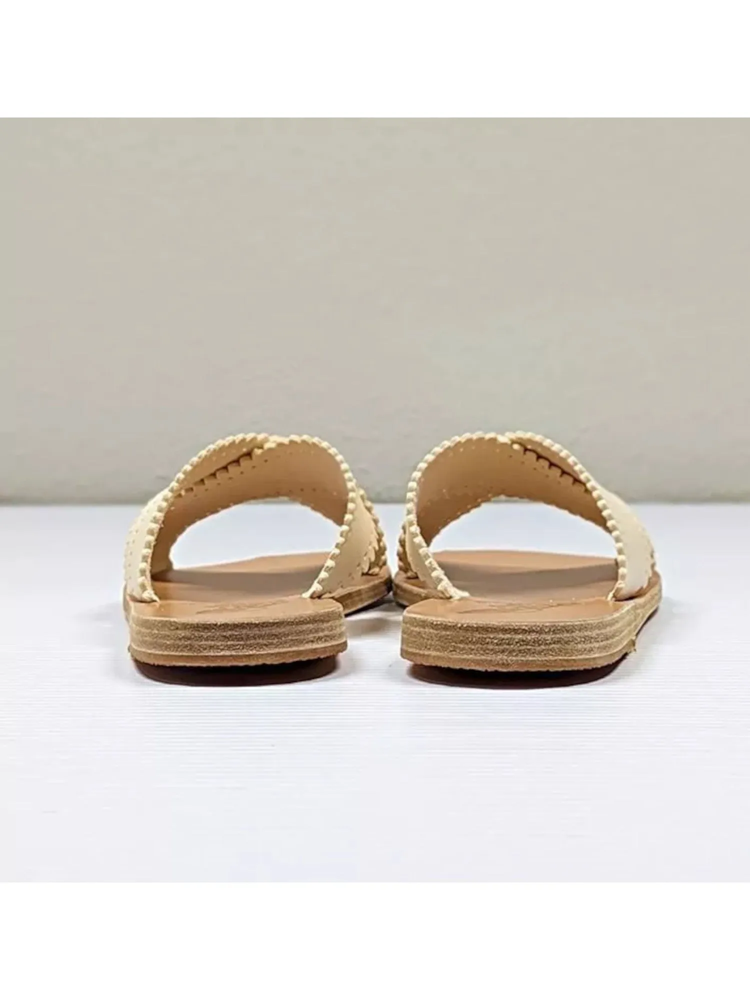 ANCIENT GREEK SANDALS Womens Ivory Criss-Cross Straps Scalloped Philourgos Open Toe Slip On Leather Sandals Shoes