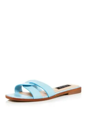 AQUA Womens Blue Cross Padded Kelly Square Toe Slip On Leather Slide Sandals Shoes M
