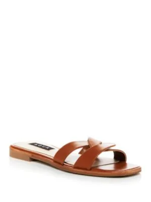 AQUA Womens Brown Cross Padded Kelly Square Toe Slip On Leather Slide Sandals Shoes M