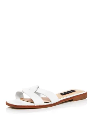 AQUA Womens White Cross Padded Kelly Square Toe Slip On Leather Slide Sandals Shoes M