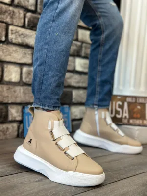 BA0142 Banded Men's High Sole Cream White Sports Boots