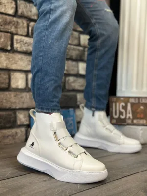 BA0142 Banded Men's High-Sole White Sports Boots