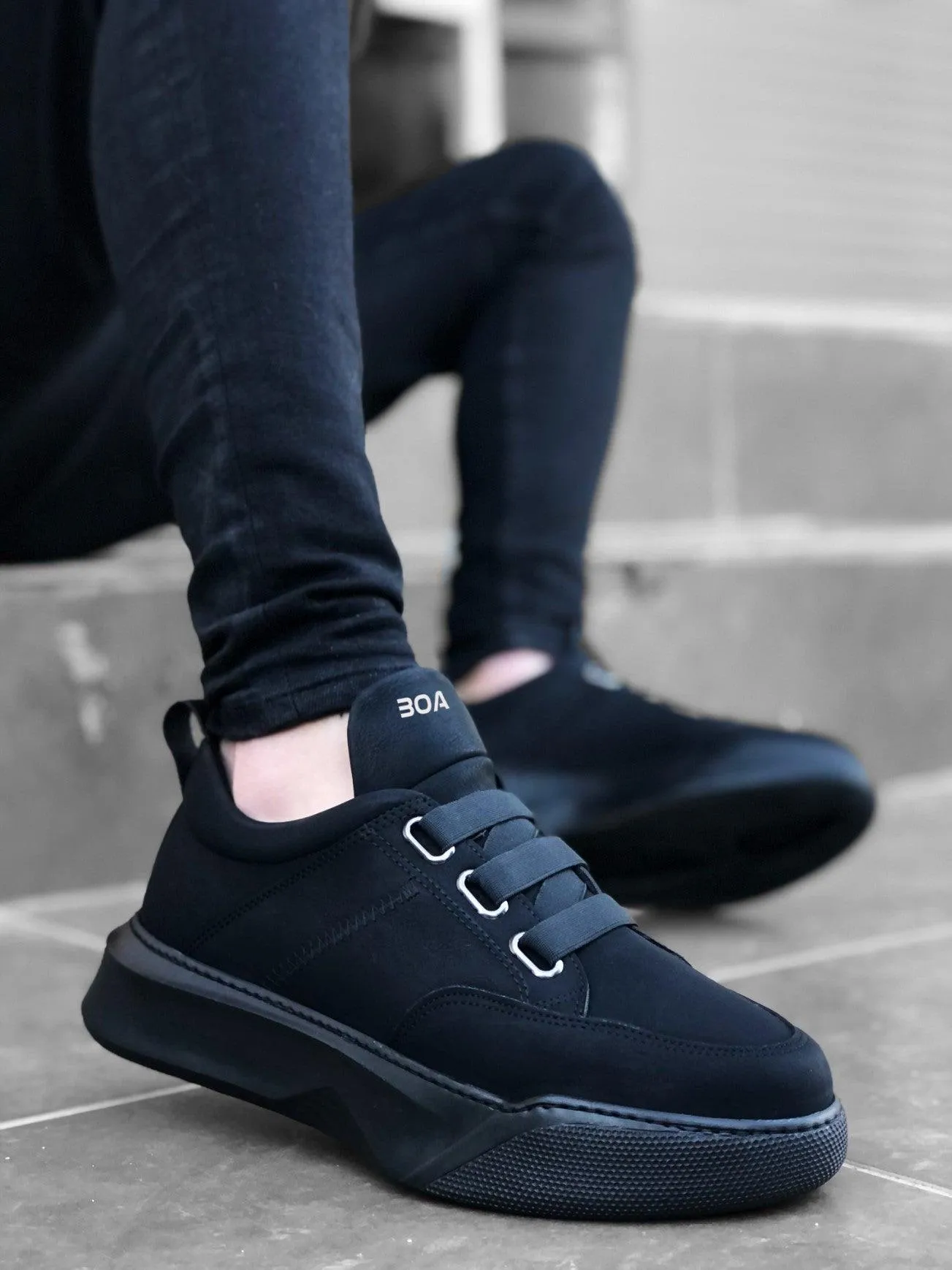 BA0160 Men's High Sole Black Sports Shoes with Band