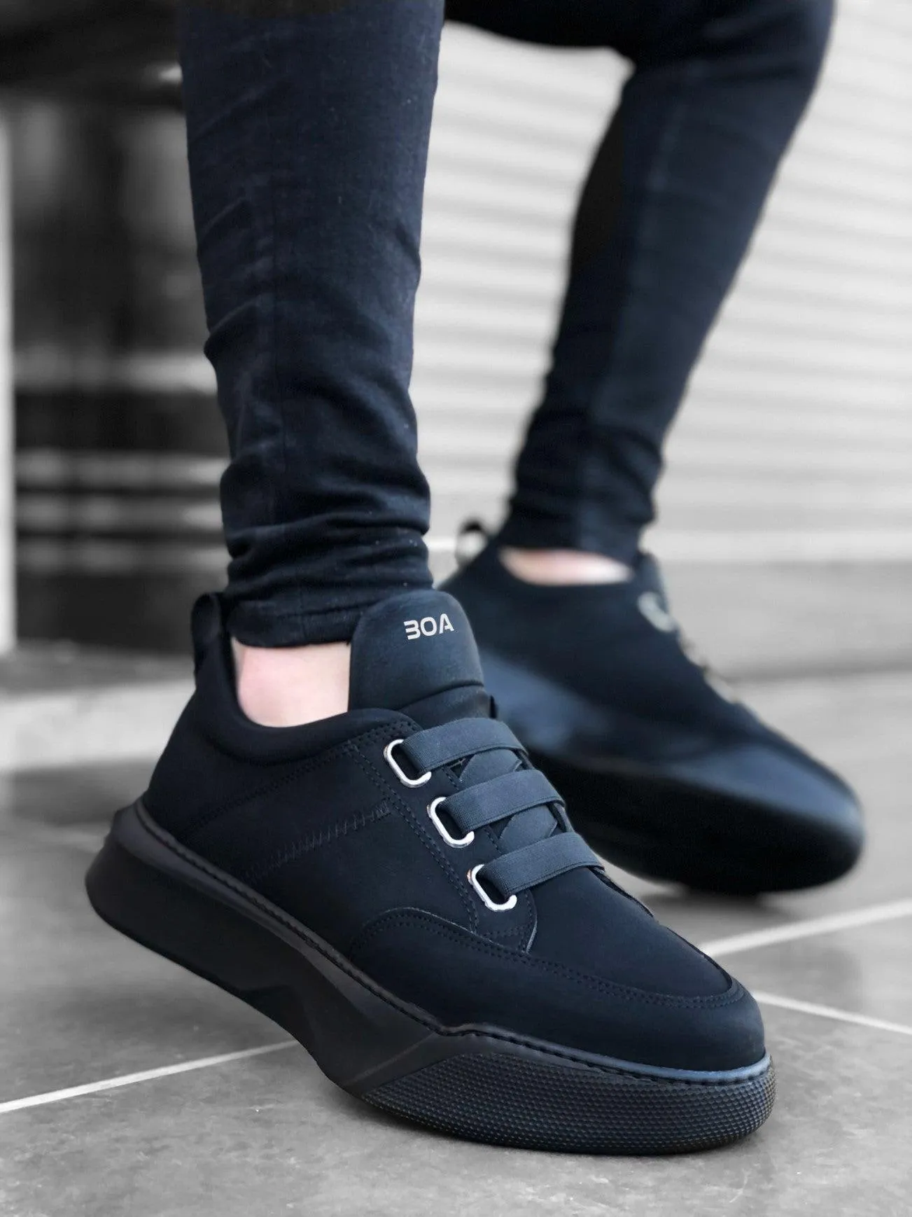 BA0160 Men's High Sole Black Sports Shoes with Band
