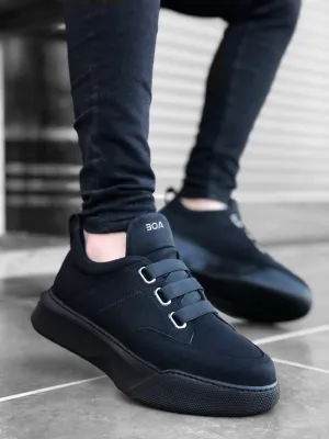 BA0160 Men's High Sole Black Sports Shoes with Band