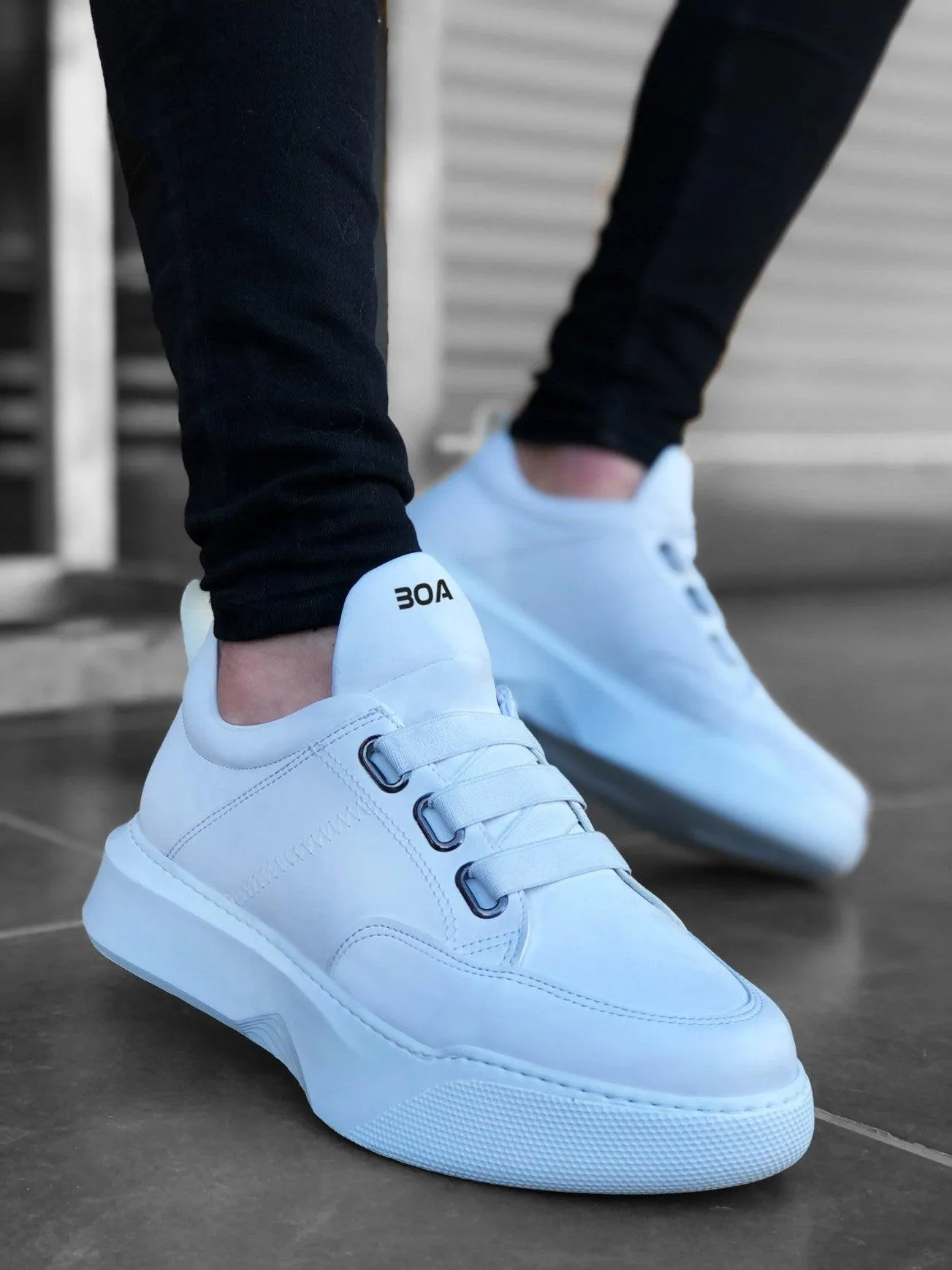 BA0160 Men's High-Sole White Sports Shoes with Band
