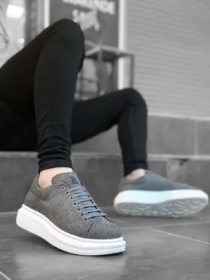 BA0547 Thick High Sole Gray Suede Lace-Up Sports Men's Sneakers Shoes