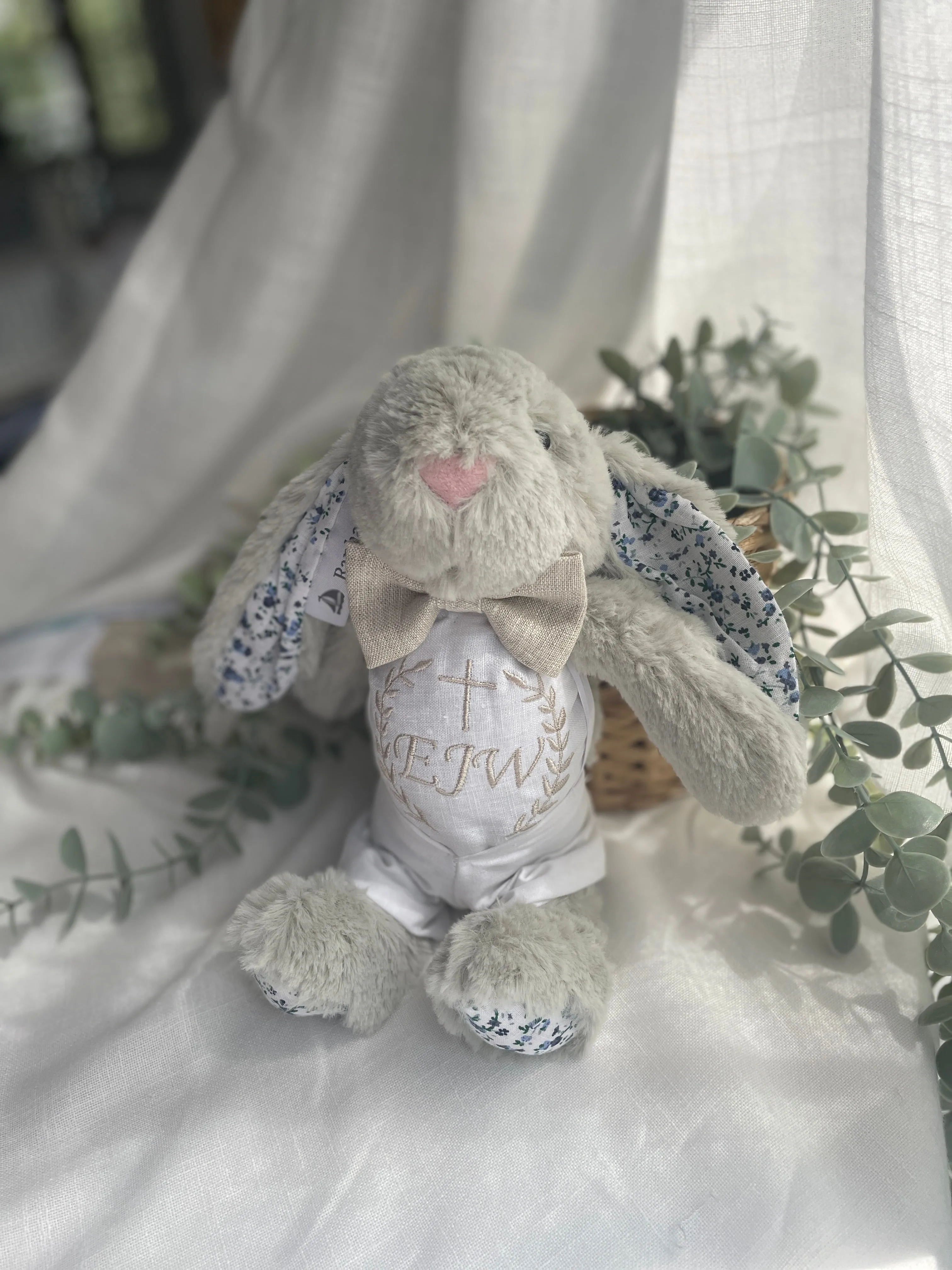 Beige linen kids Baptism or Wedding Suit with Accessories and Embroidery Available