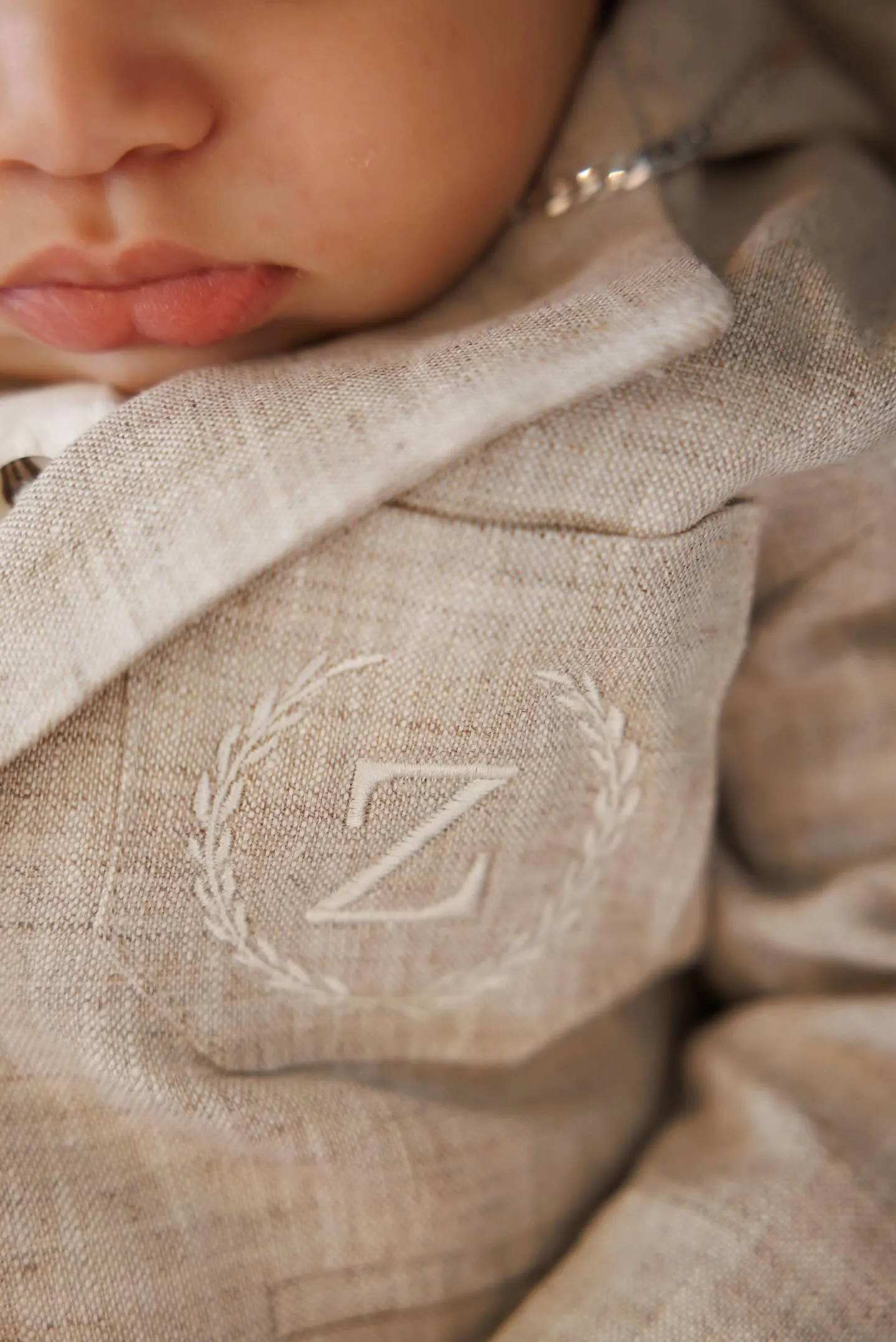Beige linen kids Baptism or Wedding Suit with Accessories and Embroidery Available