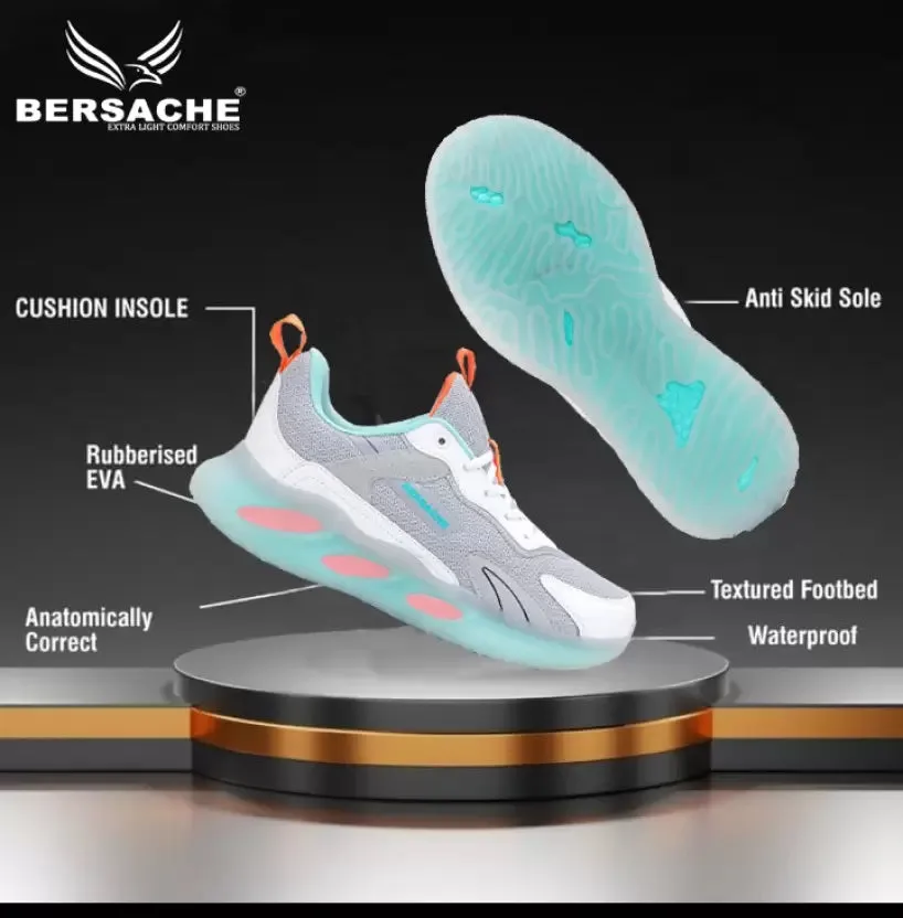 Bersache Lightweight Casual Sneaker Shoes For Men Grey-9050