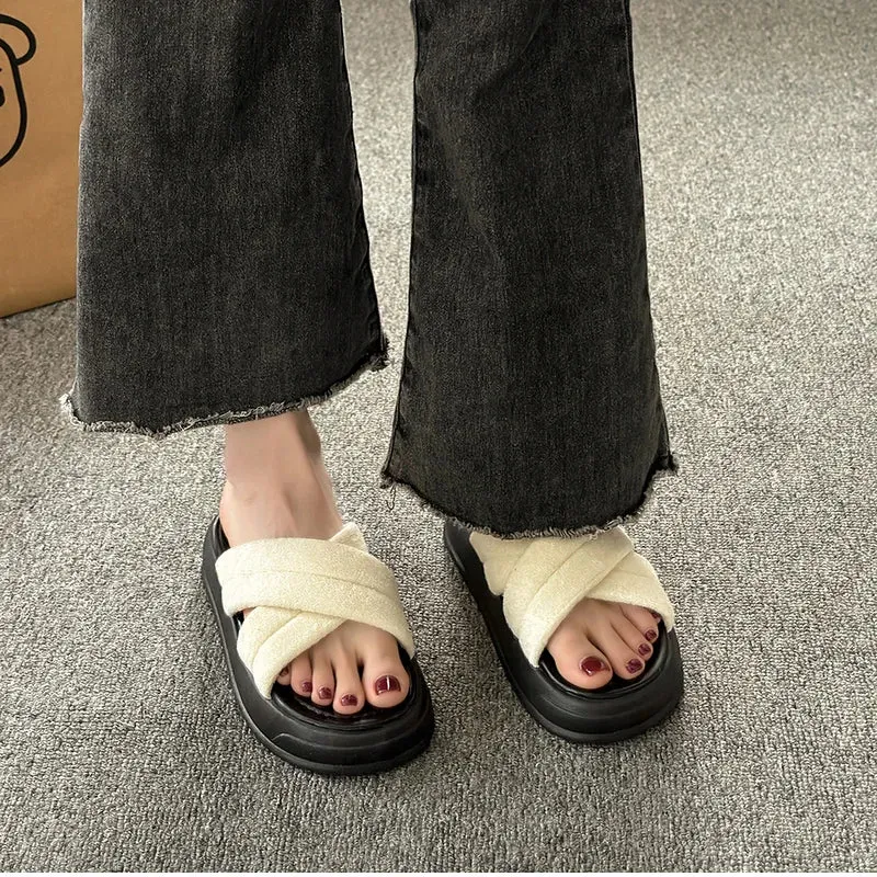 binfenxie 2024 Summer Platform Women Slippers Fashion Open Toe Soft Sole Flats Slides Ladies Casual Cross Beach Gladiator Sandal