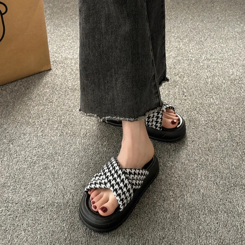 binfenxie 2024 Summer Platform Women Slippers Fashion Open Toe Soft Sole Flats Slides Ladies Casual Cross Beach Gladiator Sandal
