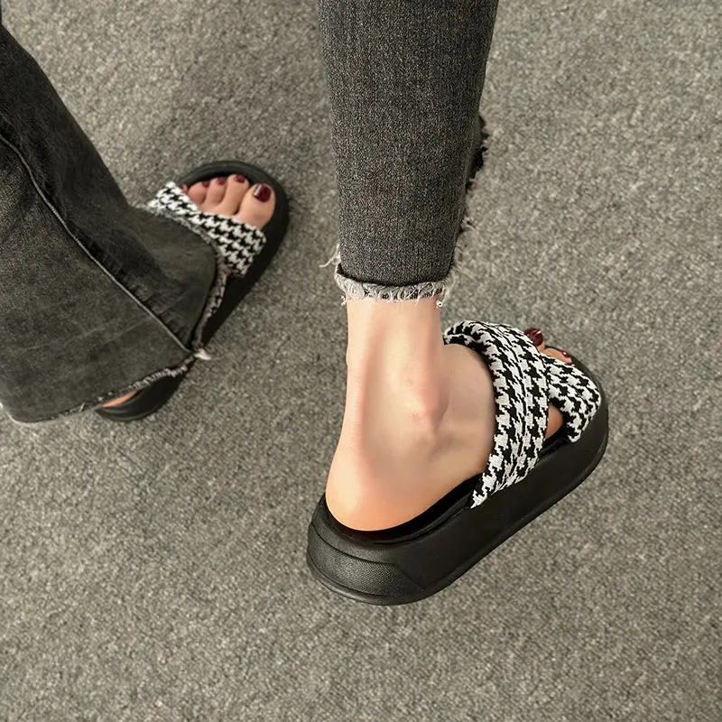 binfenxie 2024 Summer Platform Women Slippers Fashion Open Toe Soft Sole Flats Slides Ladies Casual Cross Beach Gladiator Sandal