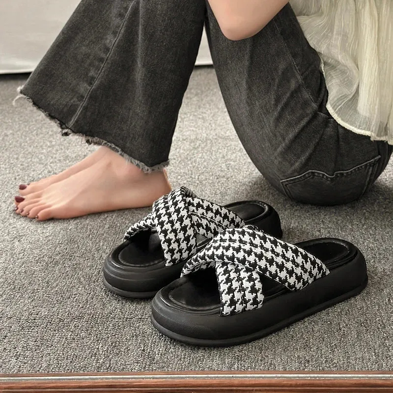 binfenxie 2024 Summer Platform Women Slippers Fashion Open Toe Soft Sole Flats Slides Ladies Casual Cross Beach Gladiator Sandal