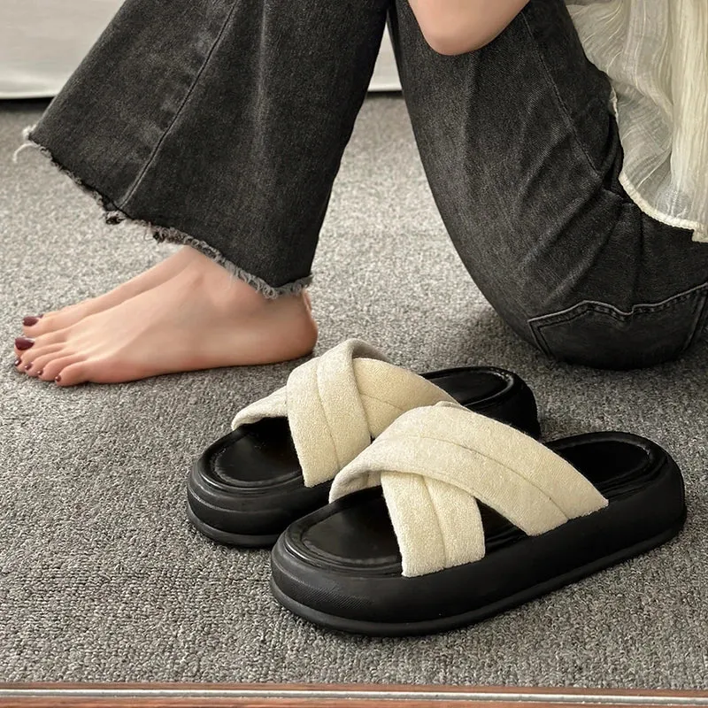binfenxie 2024 Summer Platform Women Slippers Fashion Open Toe Soft Sole Flats Slides Ladies Casual Cross Beach Gladiator Sandal
