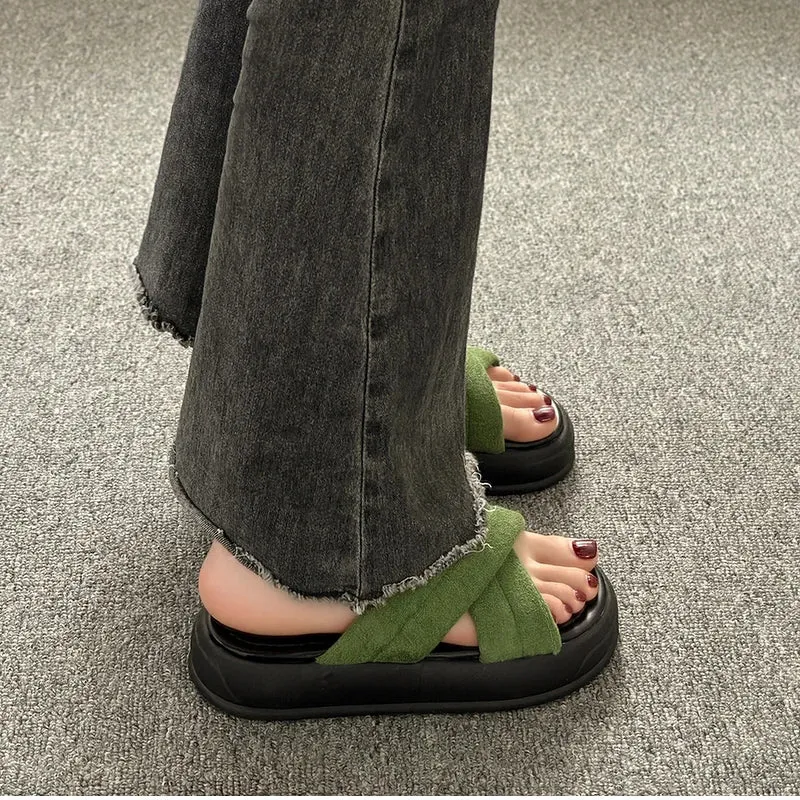 binfenxie 2024 Summer Platform Women Slippers Fashion Open Toe Soft Sole Flats Slides Ladies Casual Cross Beach Gladiator Sandal
