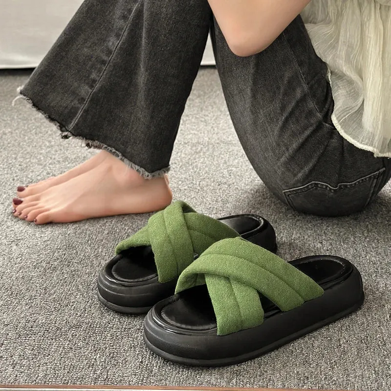 binfenxie 2024 Summer Platform Women Slippers Fashion Open Toe Soft Sole Flats Slides Ladies Casual Cross Beach Gladiator Sandal