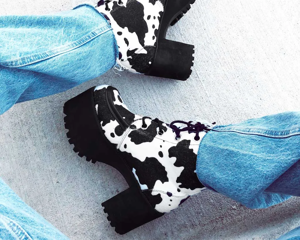 Black & White Cow Print Nosebleed Boot