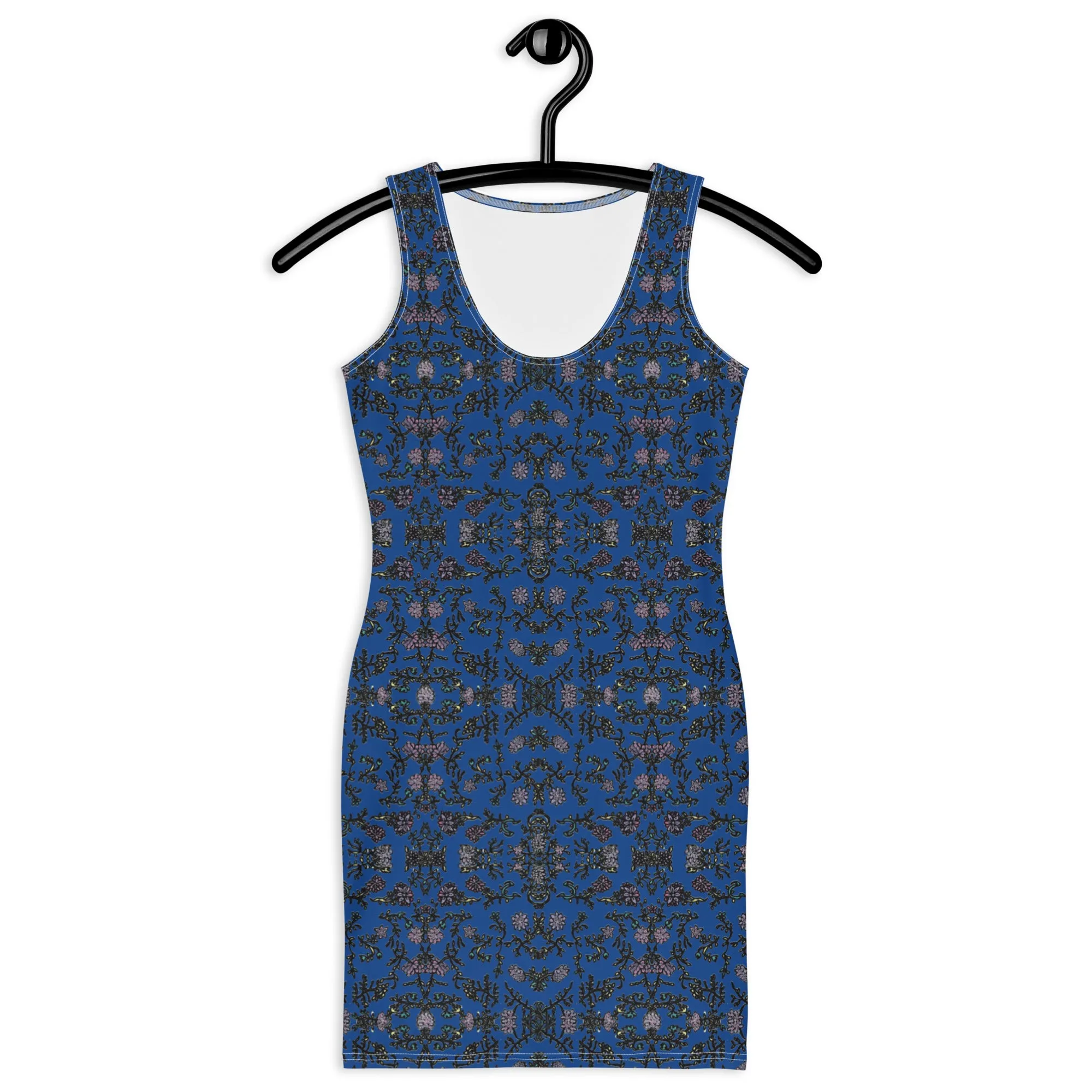 Blue Floral Print Sleeveless Dress, Flower Print Elegant Women's Long Comfy Causal Dress- Made in USA/EU/MX