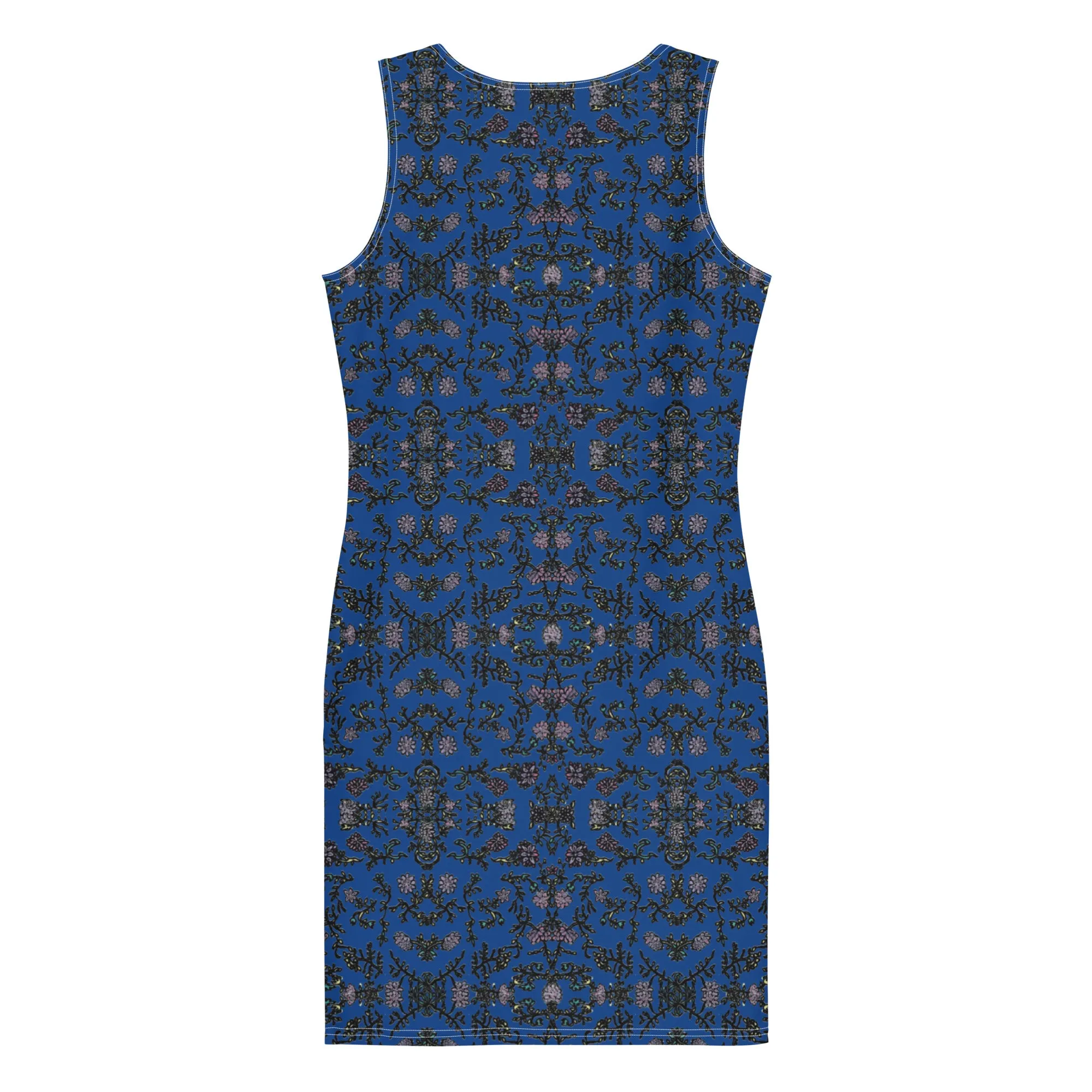 Blue Floral Print Sleeveless Dress, Flower Print Elegant Women's Long Comfy Causal Dress- Made in USA/EU/MX