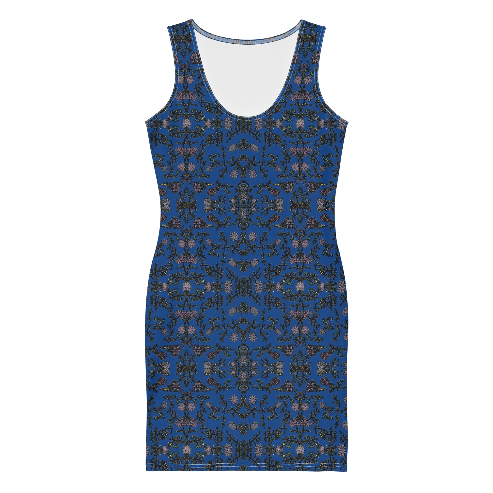 Blue Floral Print Sleeveless Dress, Flower Print Elegant Women's Long Comfy Causal Dress- Made in USA/EU/MX