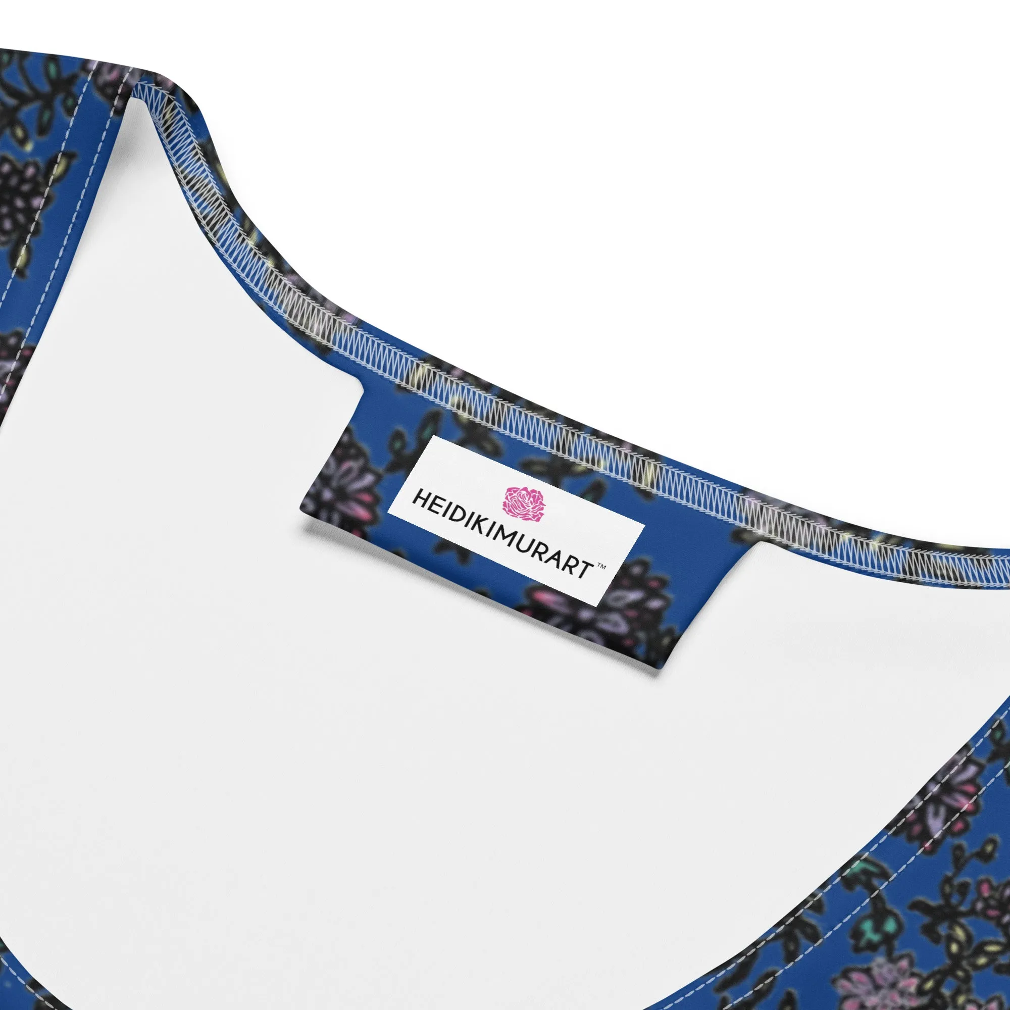 Blue Floral Print Sleeveless Dress, Flower Print Elegant Women's Long Comfy Causal Dress- Made in USA/EU/MX