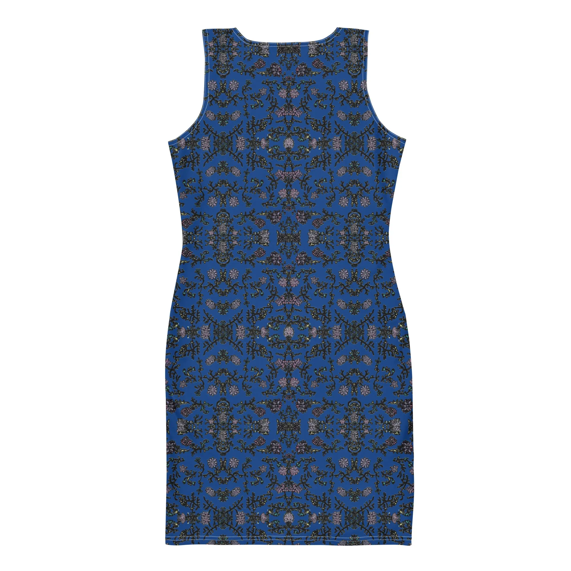 Blue Floral Print Sleeveless Dress, Flower Print Elegant Women's Long Comfy Causal Dress- Made in USA/EU/MX