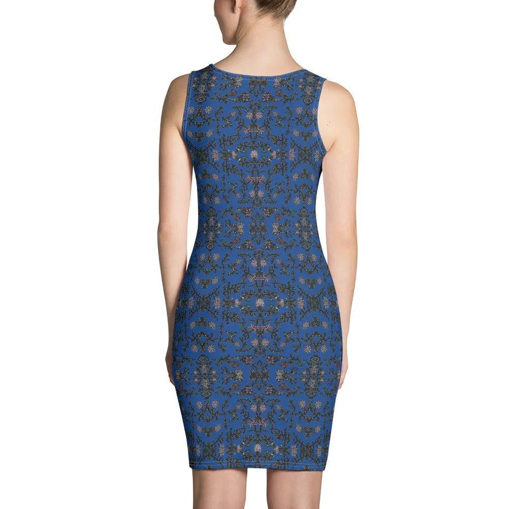 Blue Floral Print Sleeveless Dress, Flower Print Elegant Women's Long Comfy Causal Dress- Made in USA/EU/MX