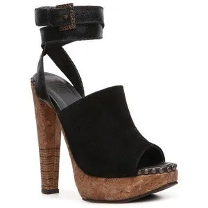 Brand New Herve Leger Black Suede & Cork Sandals Size 3.5/36