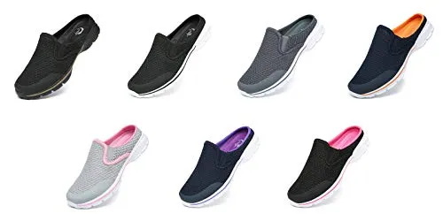 C CELANDA Breathable Lightweight Mesh Shoes Garden Clogs Mules Dark Grey