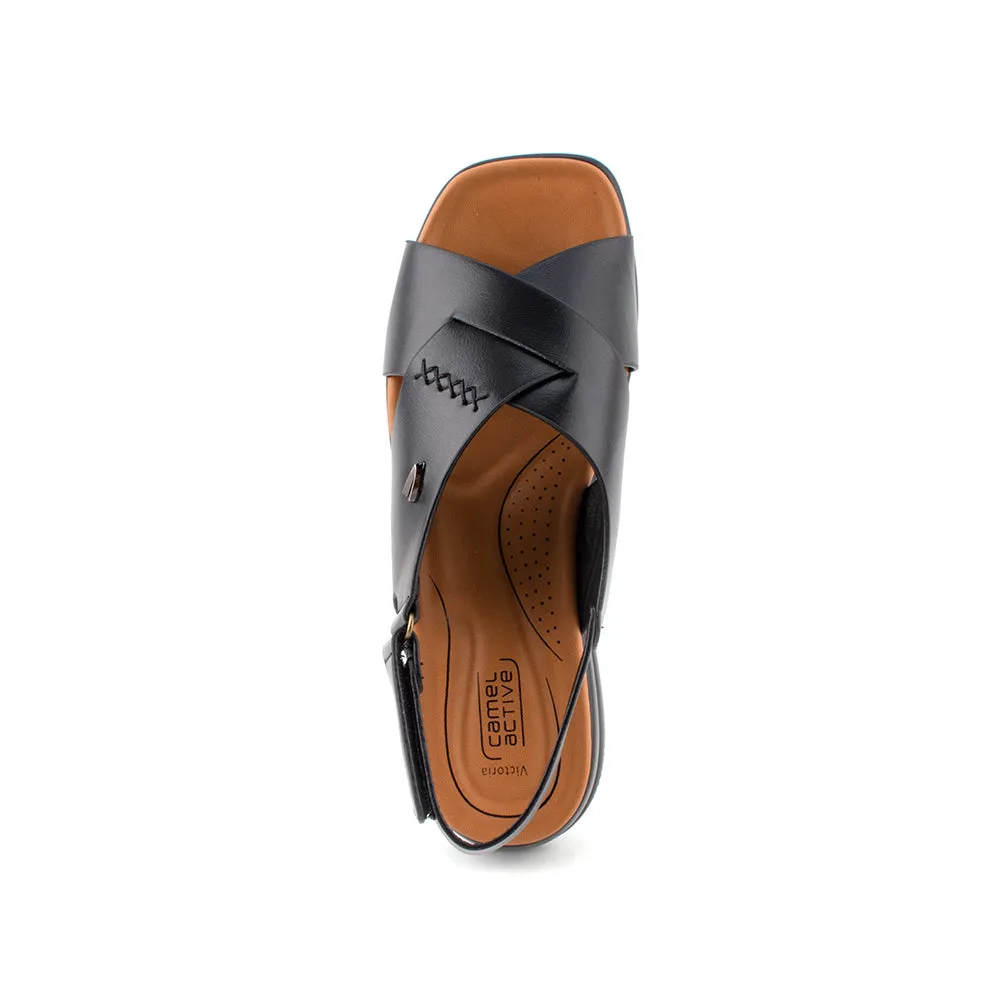 camel active Women Victoria Cross-Strap Comfort Sandals -782401-YR01SV-1-BLACK