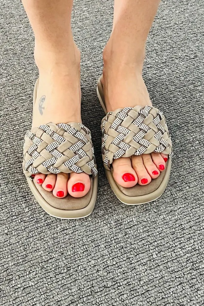 Caprice Suede Crystal Slides