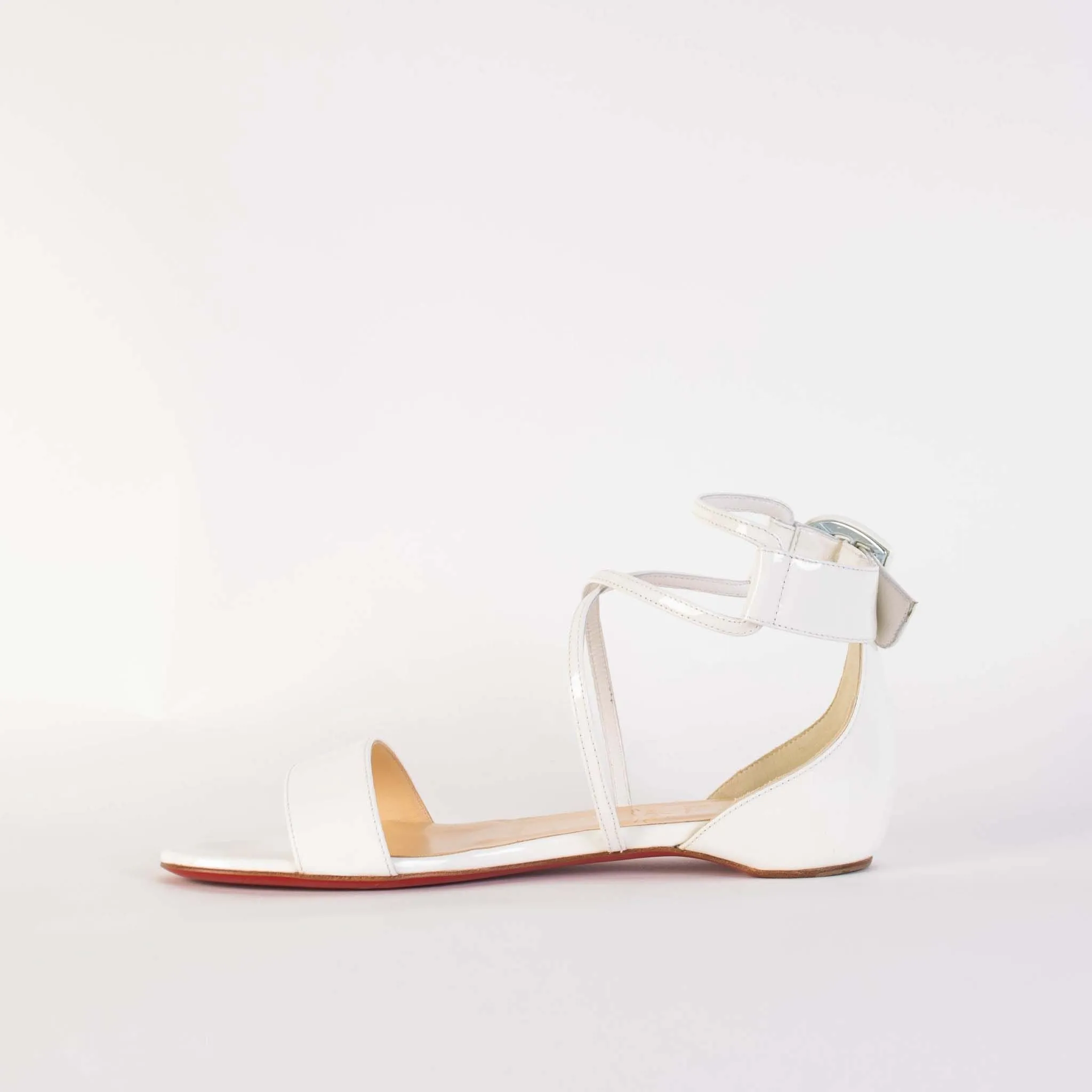 Chic White Patent Leather Flat Sandals