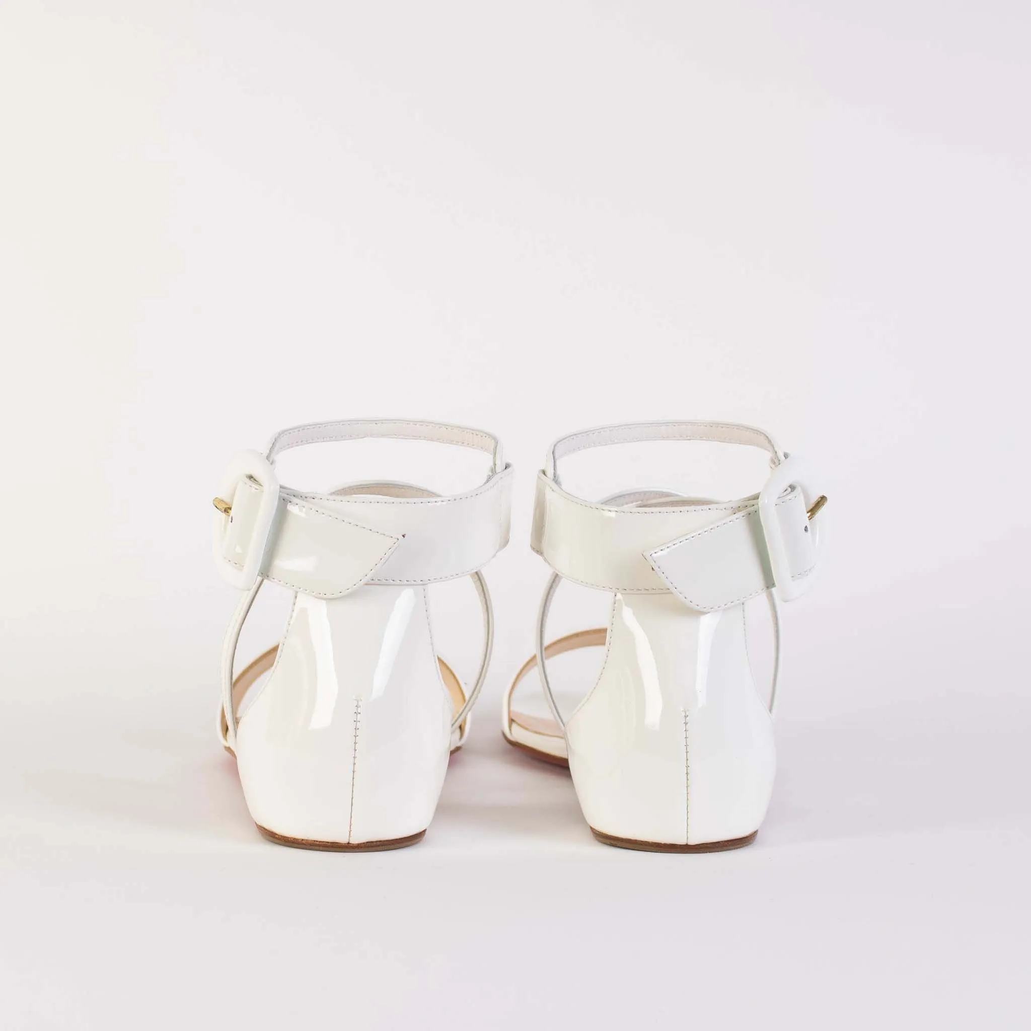 Chic White Patent Leather Flat Sandals