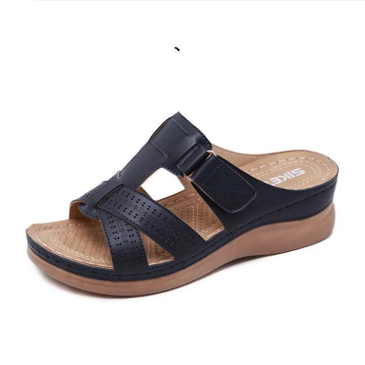 Chicvane Hollow Out Slides Shoes  Criss Cross Wedge Sandals