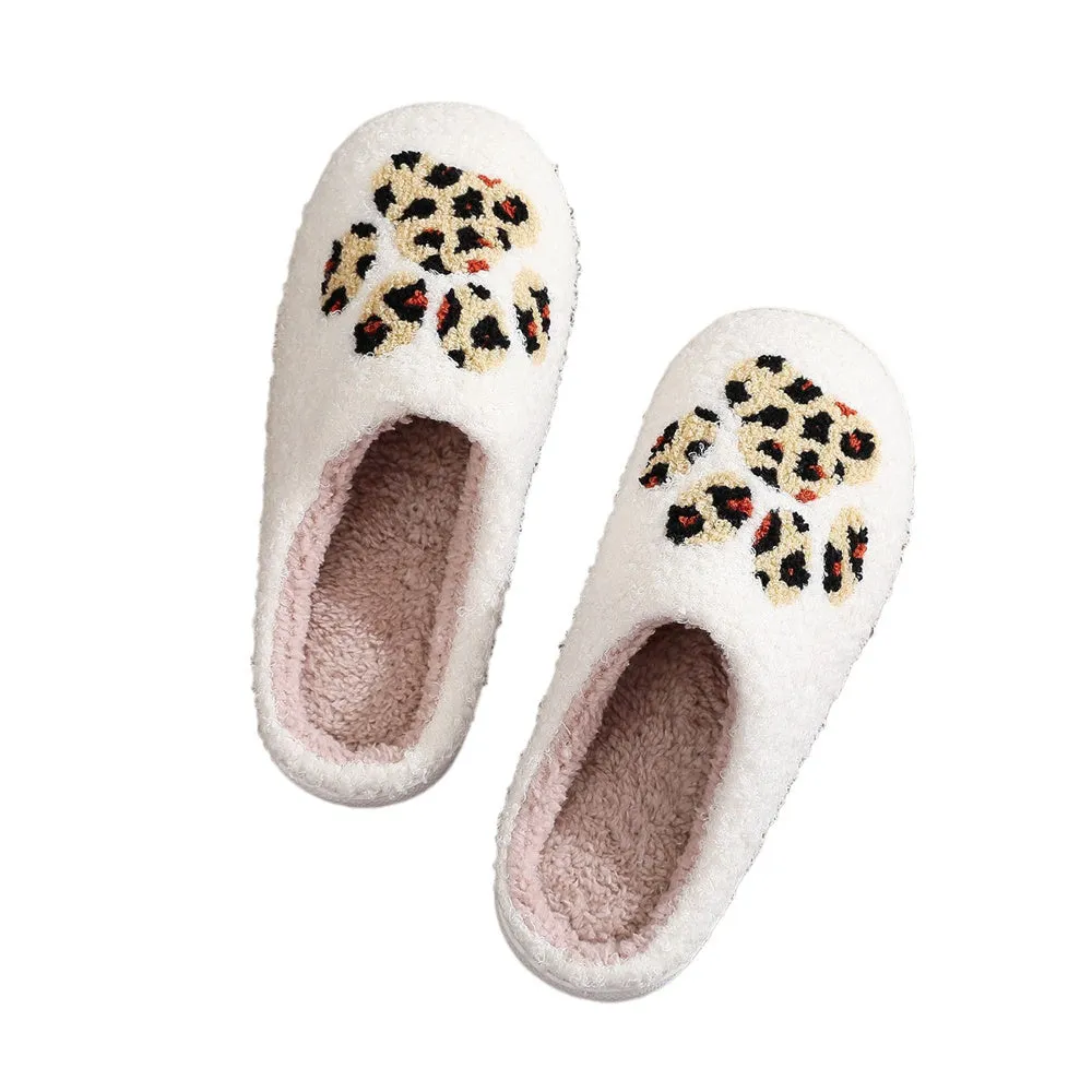 Christmas Slippers Leopard Paw Print Shoes Home Cotton Slippers