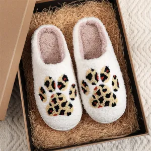 Christmas Slippers Leopard Paw Print Shoes Home Cotton Slippers