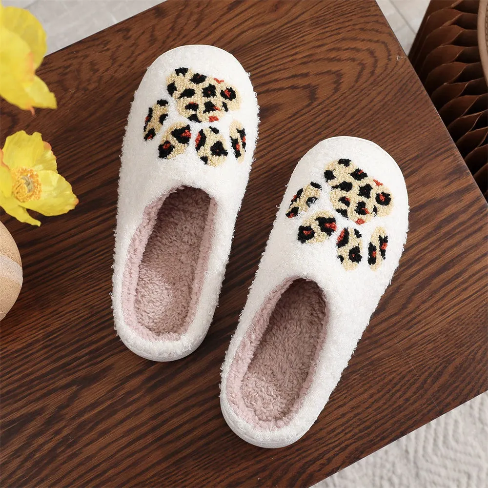 Christmas Slippers Leopard Paw Print Shoes Home Cotton Slippers