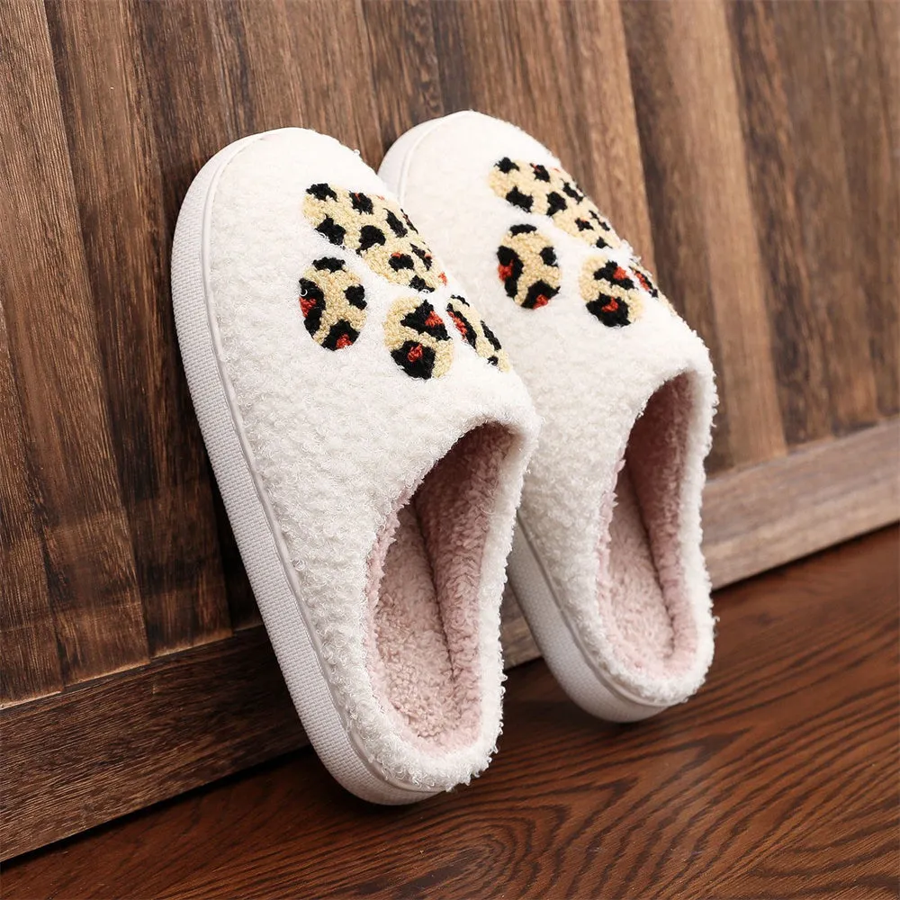 Christmas Slippers Leopard Paw Print Shoes Home Cotton Slippers