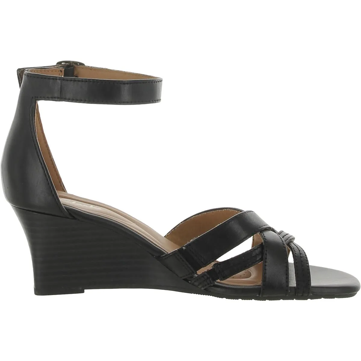 Clarks Womens Cielo Charm Leather Criss-Cross Wedge Sandals