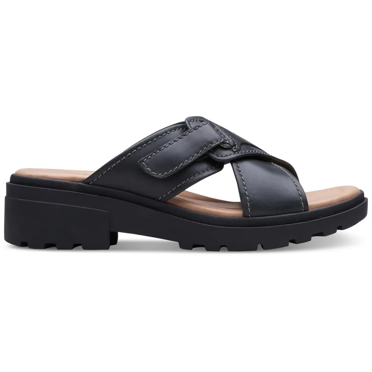 Clarks Womens Coast Cross Leather Crisscross Wedge Sandals