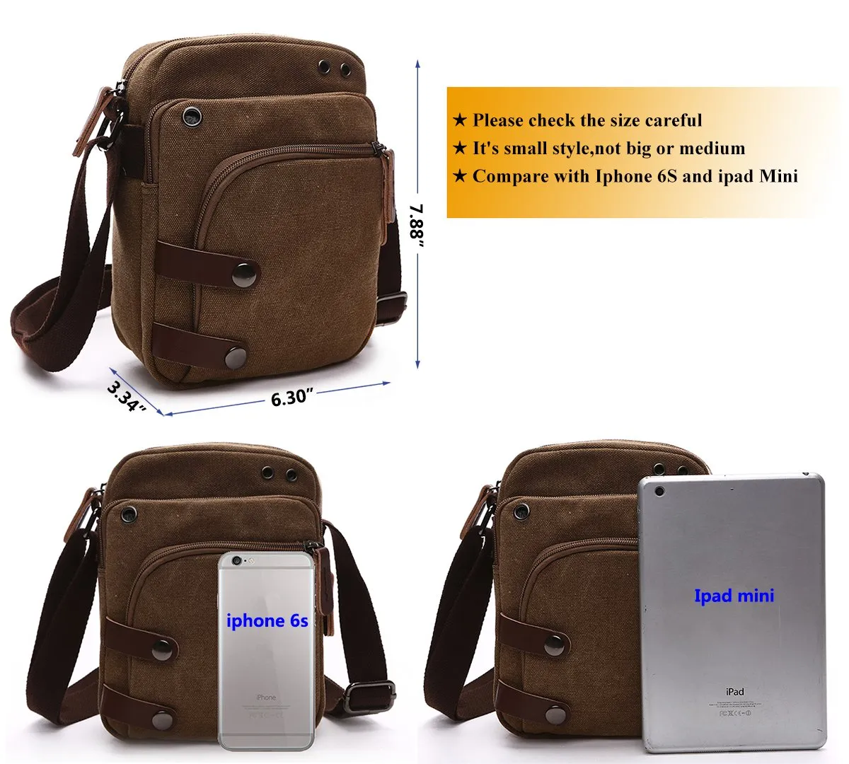 Collsants Small Vintage Canvas Travel Purse Mini Shoulder Bags Messenger Crossbody Handbag